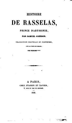 Samuel Johnson, Fresne: Histoire de Rasselas, prince d'Abyssinie (1846, Chez Stassin et Zavier)